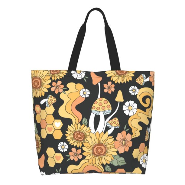 Fotbe Mushrooms Honeycomb Bolsa Tote Estética de Lona con Estampado para Mujer - Bolsa Reutilizable de Hombro Casual para Vacaciones, Compras, Trabajo y Gimnasio