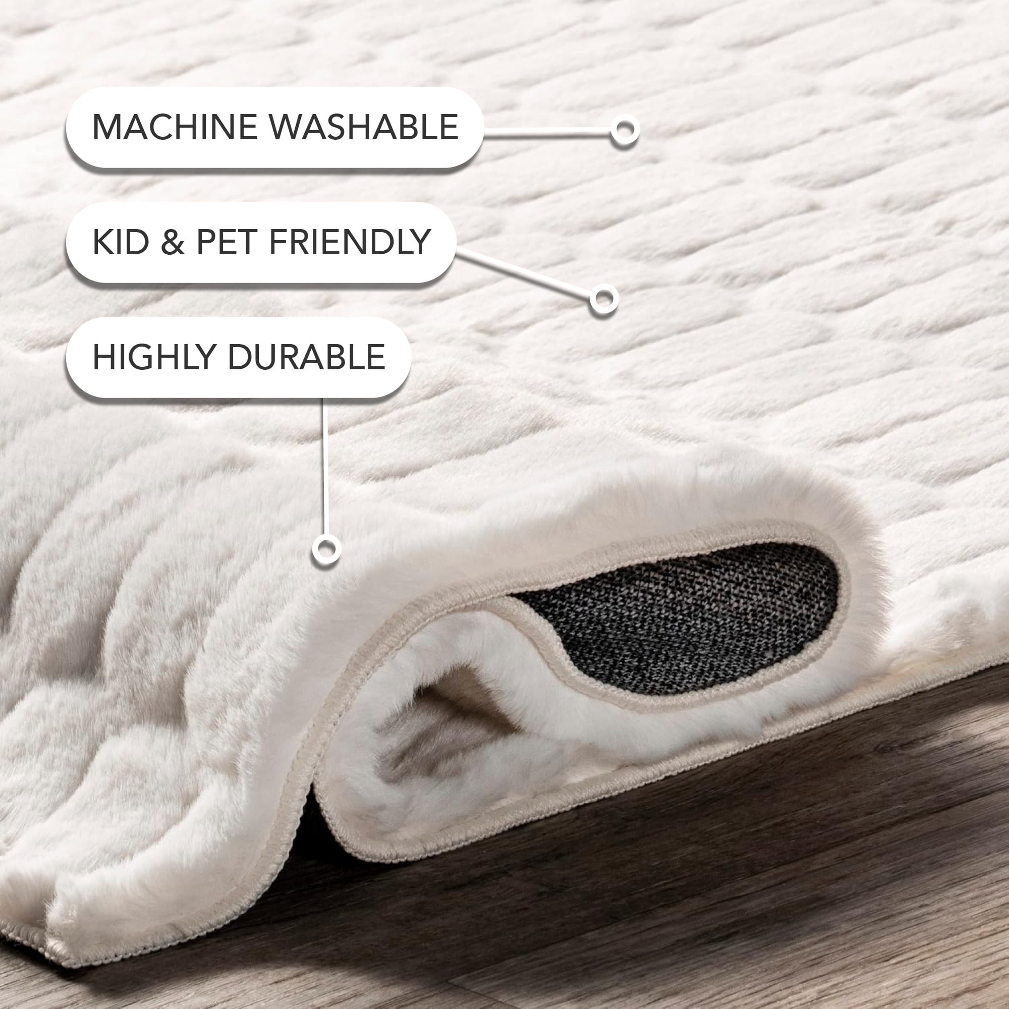 nuLOOM Nia SuperiorWash Tile Faux Rabbit Machine Washable Area Rug, 5' x 8', Nia White