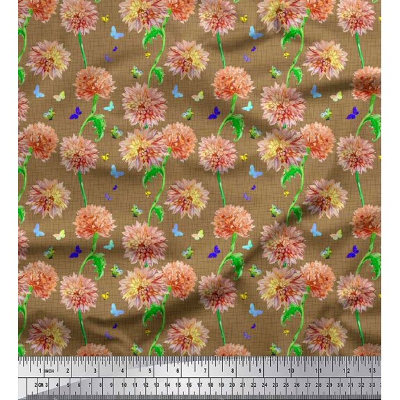 Soimoi Cotton Duck Fabric Geometric Maze,Butterfly & Dahlia Floral Decor Fabric Printed Yard 42 Inch Wide