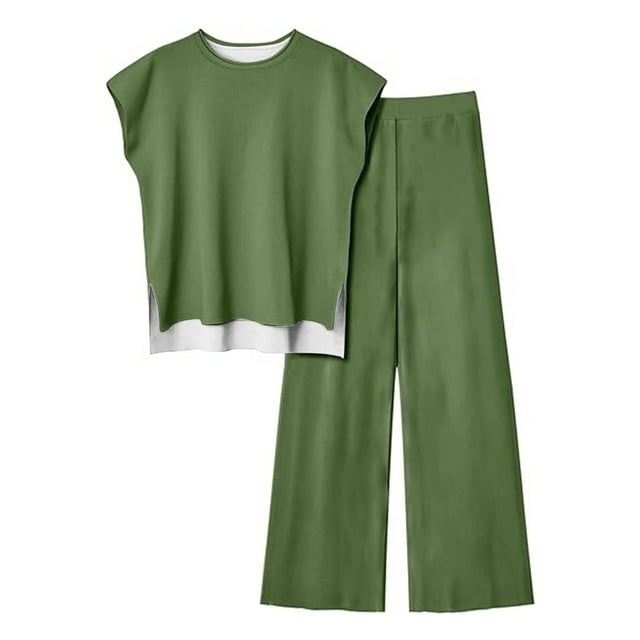 Blouses pour Femmes Femmes Mode Décontracté Sans Manches devant Court Dos Long Haut Sans Manches et Ensemble Pantalon