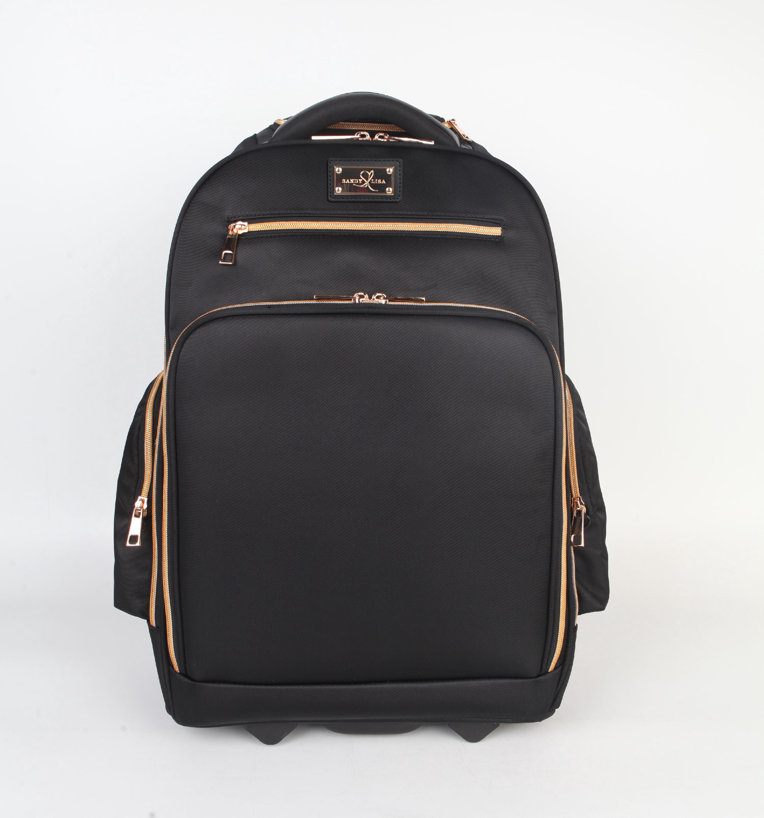 Sandy Lisa Malibu Rolling Backpack, Black/Gold
