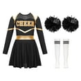 thumbnail image 3 of TiaoBug Kids Cheer Leader Costume Halloween Outfit Long Sleeve Cold Shoulder Cheerleading Dress A White&Black 12, 3 of 7