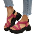 thumbnail image 1 of Women's Chunky Platform Strappy Sandals Open Toe Solid Color Elastic Slingback Dressy Shoes Non Slip Vacation Slides Pink Size 6, 1 of 7