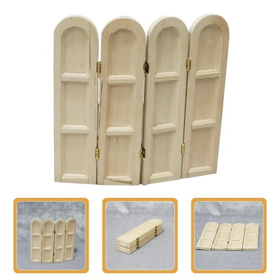 HOOWIFFY Dollhouse Accessories Décor Miniature Decorative Screen Beige Wood 1Pcs