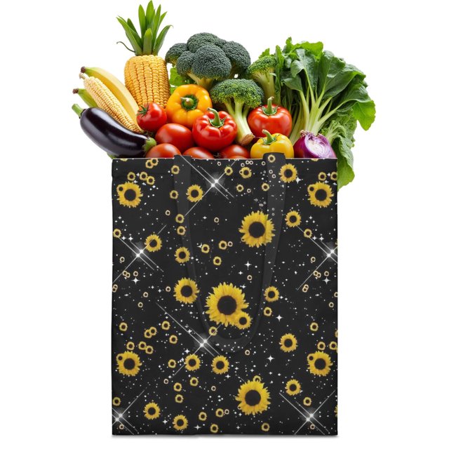 Boho Sunflower Aesthetic Reusable Grocery Bag - Foldable & Large Capacity Tote for Minimalists