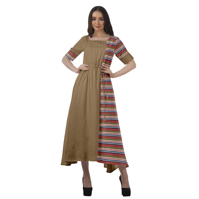 Moomaya Robe de Soirée à Manches Courtes en Viscose Col Rond pour Femmes