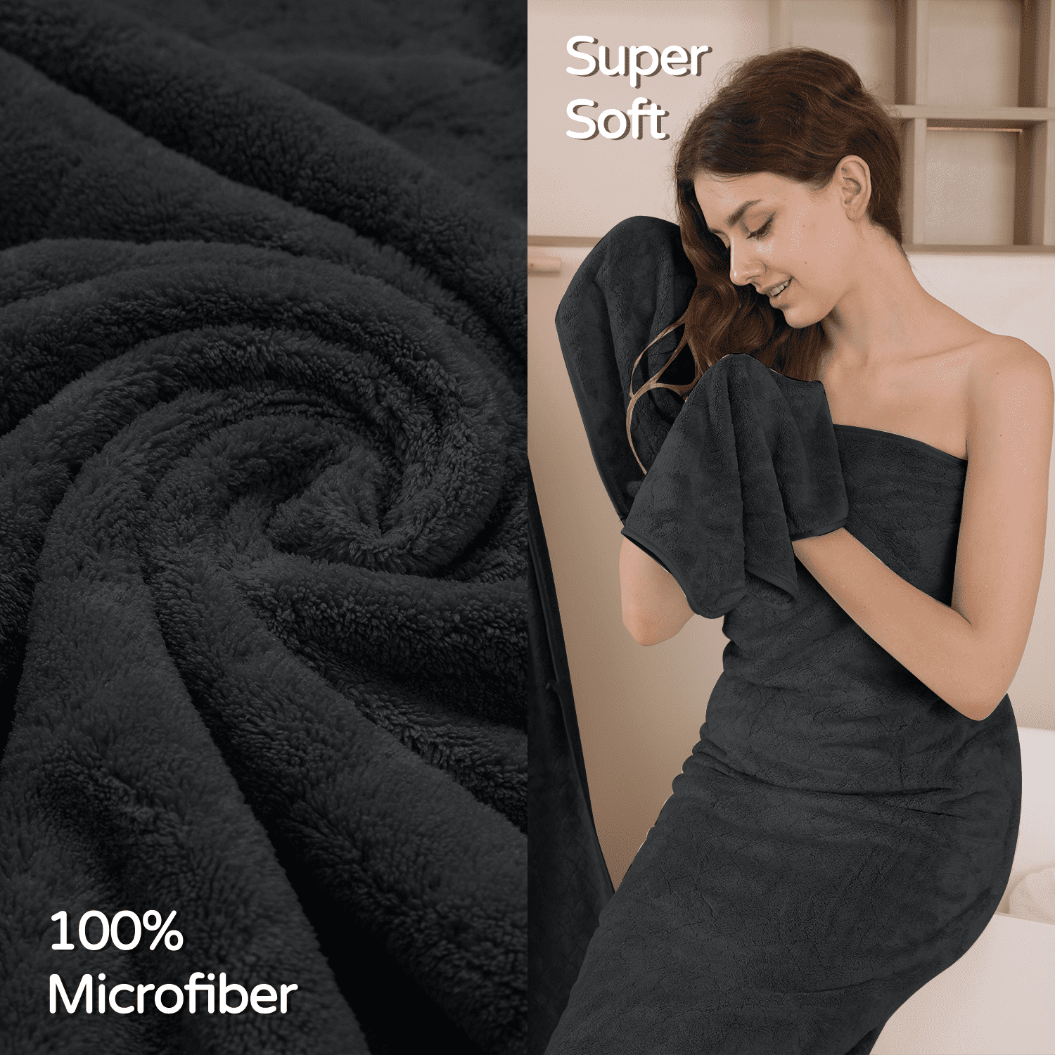 Beartech 8 Piece Microfiber Bath Towels Set - 2 Bath sheets,2 Hand Towels,4 Washcloths,Soft & Highly Absorbent Family Towels,Quick Dry & Less Lint Shower towels for Bathroom,Spa-Black