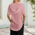 thumbnail image 4 of TYGHBN Women's Solid Color Knit Short Sleeve Hooded Sweatshirt with Drawstring and V Neck Long Sleeve Thin T Shirt Women Womens Running Shirts Loose Fit Womens Tees Short Sleeve Women T Shirt Short, 4 of 5