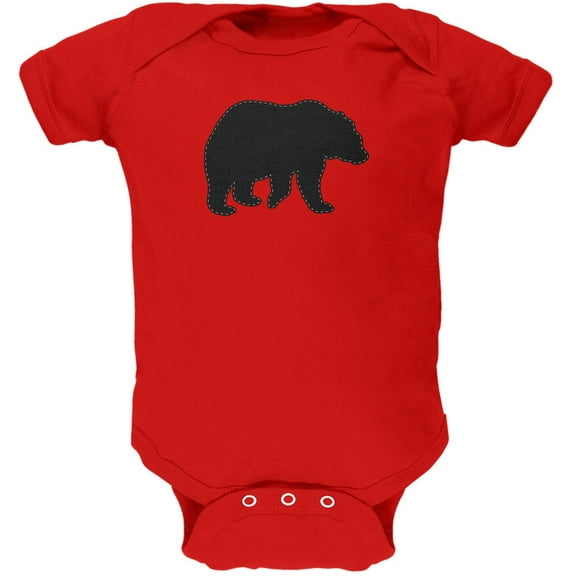 Bear Faux Stitched Red Soft Baby One Piece - 6 month