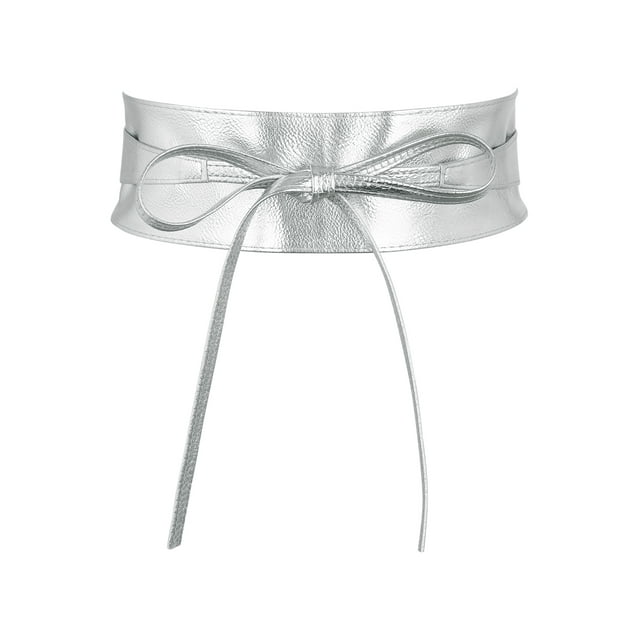 Cinturón envolvente de obi de cuero sintético para mujer INSPIRE CHIC para vestido de noche plateado, talla única