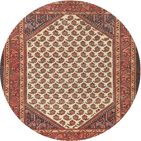 Ahgly Company Machine Washable Indoor Round Traditional Sandy Brown Area Rugs, 4' Round