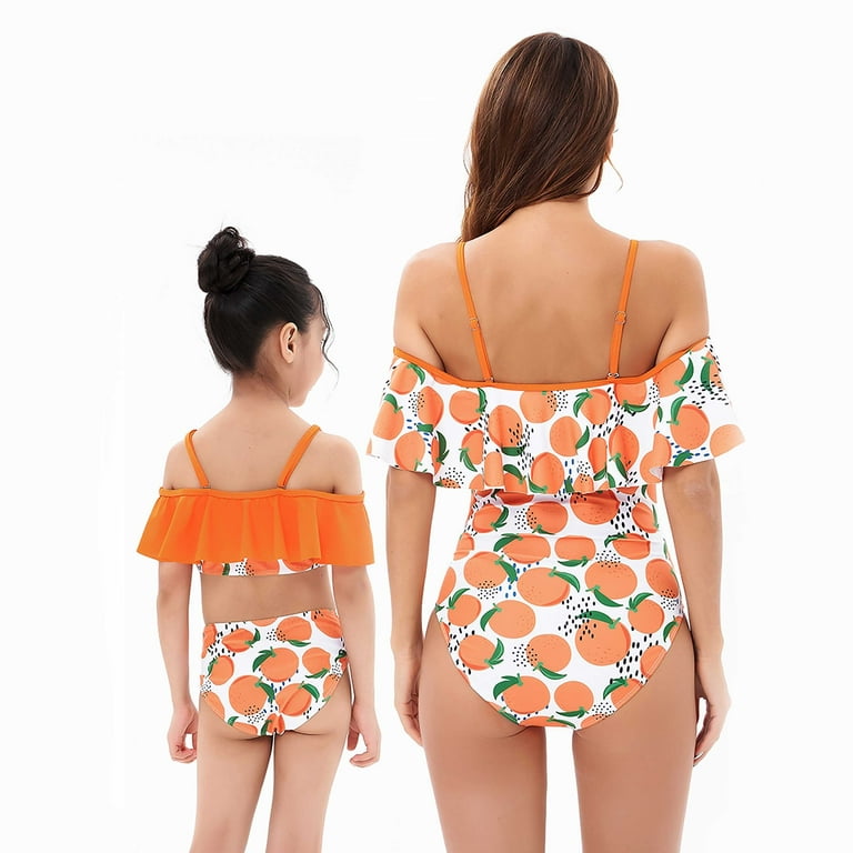 Kawell Matching Family Swimsuit Ruffle Women Swimwear Kids Children Toddler Bikini  Bathing Suit Beachwear Sets 