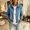 W7-Blue, variant on Cropped Stretch Jean Jacket for Women Collared Full Zip Up Jean Coats with Zipper Pockets Long Sleeve Jackets Fall Casual Loose Fit Vintage Lightweight Outwear,Black L