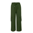 thumbnail image 4 of Green Womens Cargo Pants Womens Daily Elastic Waist Pockets Straight Solid Color Casual Pants Loose Pockets Cargo Long Trousers, 4 of 6