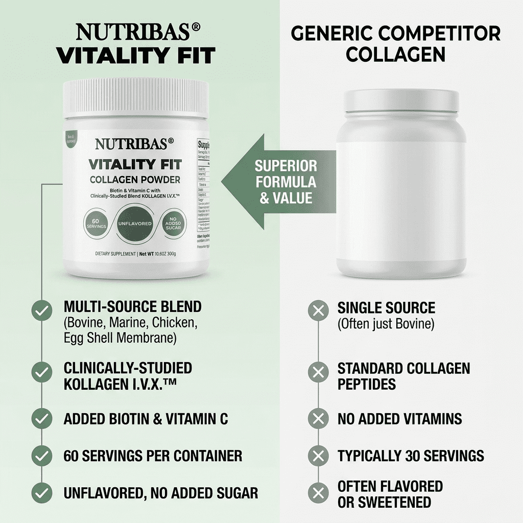 Nutribas Protein Multi Collagen Peptides Powder Whole Body Support Formula With MCT, Vitamin C, Biotin & Hyaluronic Acid , Unflavored, 2 lbs