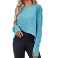 thumbnail image 4 of Long Sleeved Women Solid Athletic Crop Shirt Tee, 4 of 7