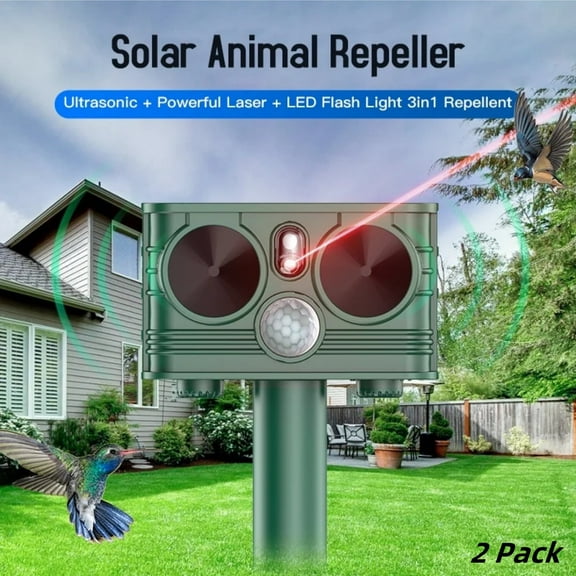 JahyElec Solar Ultrasonic Animal Repeller, 2 Pack Dog Repellent Outdoor Cat Repeller with LED Flashing and Inductive Probe Light for Deer Raccoon