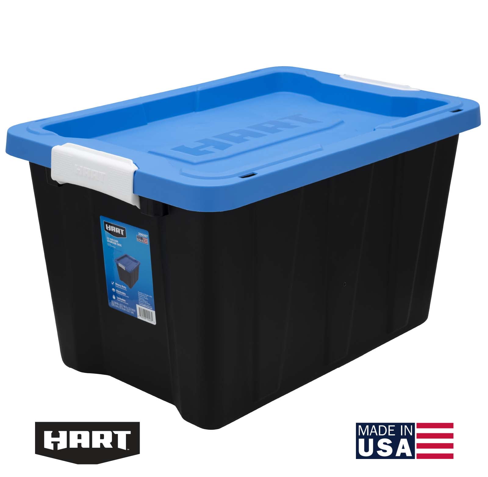 HART 12 Gallon Heavy Duty Latching Plastic Storage Tote Box, Black