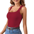 thumbnail image 2 of Women'S Summer Square Neck Casual Ribbed Knit Sleeveless Tank Top Red XL, 2 of 6