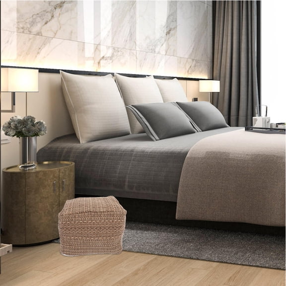 FOMIYES Khaki Cotton Linen Pouf Cushion Cover, Soft and Home Decor for Living Room Seating