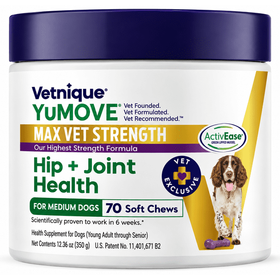 Vetnique YuMove Max Vet Strength Hip & Joint Health for Medium Dogs, 70 Soft Chews