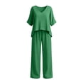 thumbnail image 4 of BRELIL Women's 2 Piece Sets Summer Wide Leg Pants V Neck Short Sleeve Tops Casual Lounge Matching Sets Solid Boho Vacation Travel Outfits Loose Tracksuit, Green XL, 4 of 7