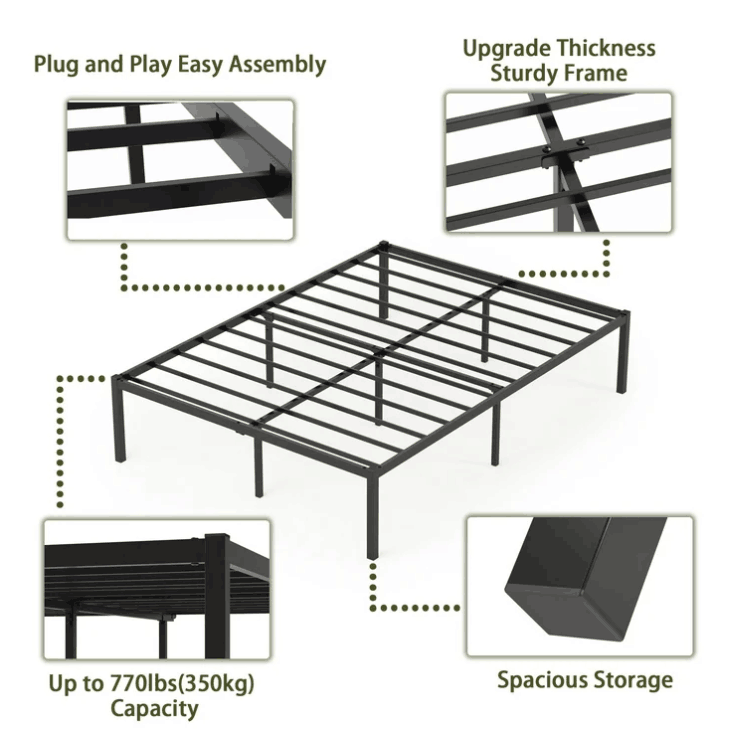 Yoneston Queen Size Metal Bed Frame 18" High Platfrom Beds Frames with Under-Bed Storage, Black
