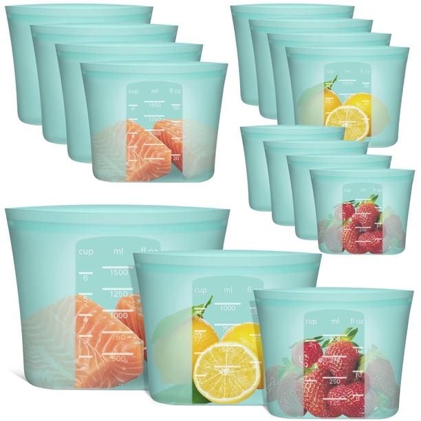 Bolsas de comida reutilizables Annaklin, paquete de 12 unidades, 100% silicona, color aguamarina