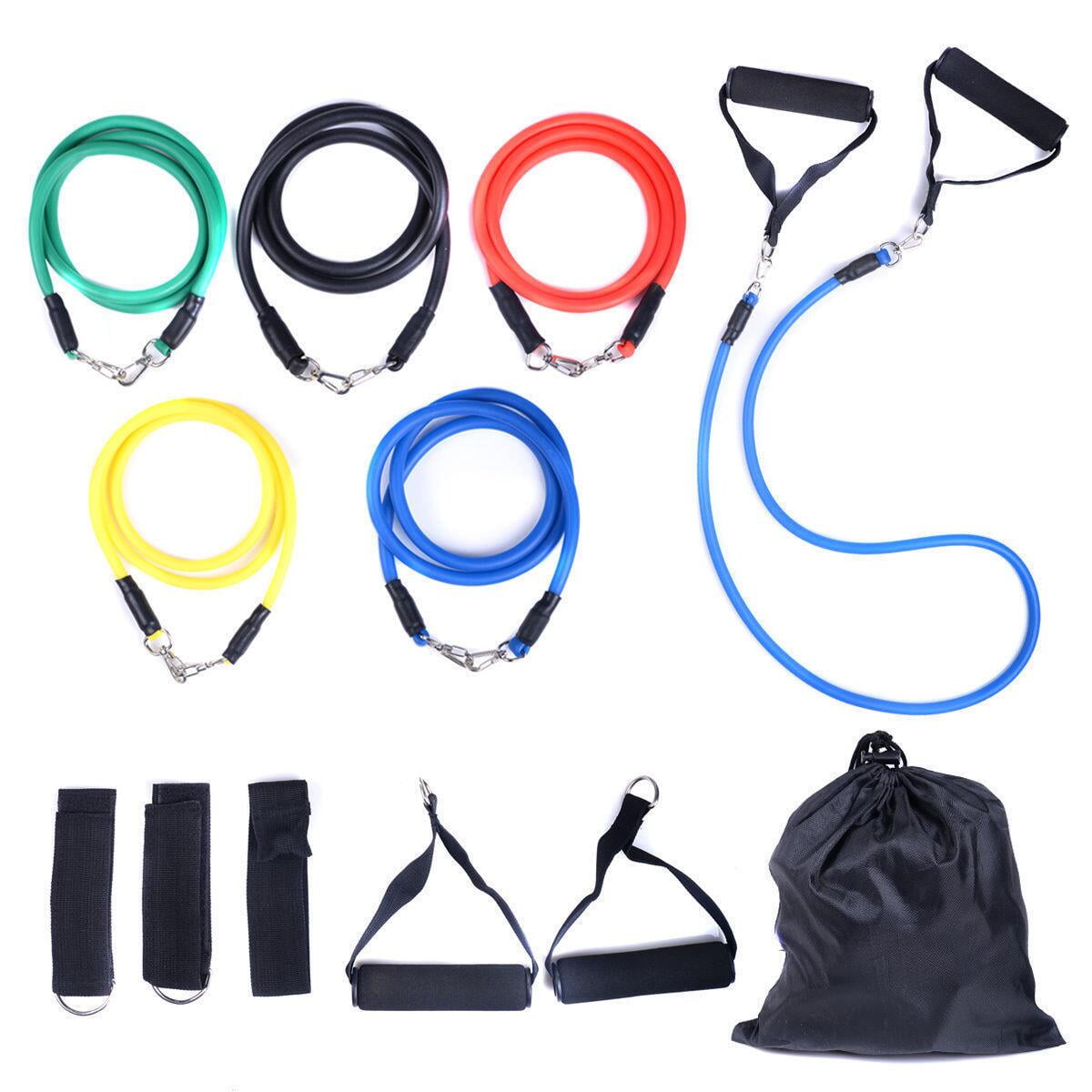 11PCS Yoga Pilates Resistance Bands Set Abs Exercise Fitness Tube Workout Tools 