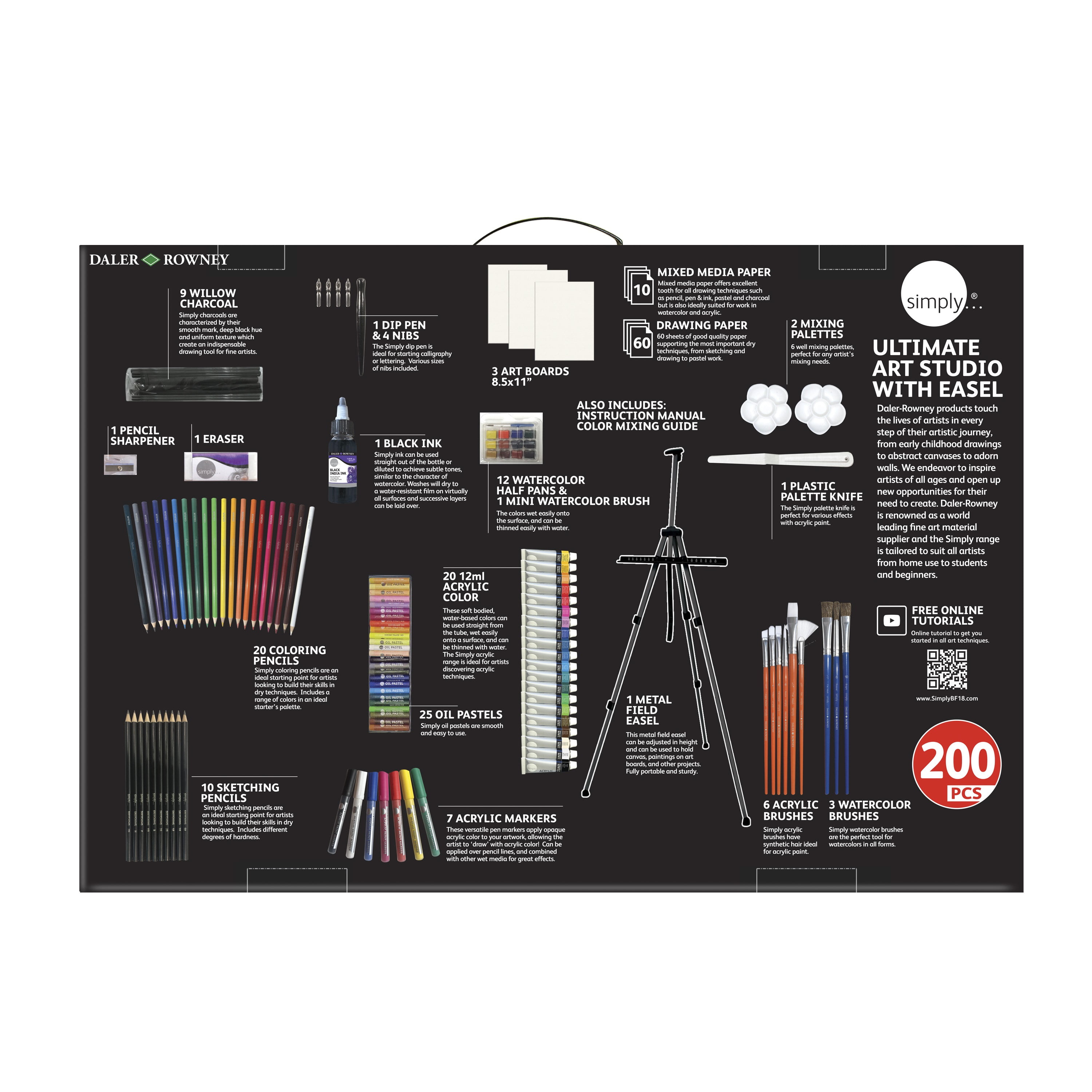 Daler-Rowney Simply Complete Art Easel Studio Set, 150 Piece