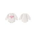 thumbnail image 2 of Miaouyo Infant Baby Girls Fall Sweatshirts Rompers 0 3 6 12 18 Months Letter Bowknot Embroidered Round Neck Long Sleeve Fall Jumpsuits, 2 of 9