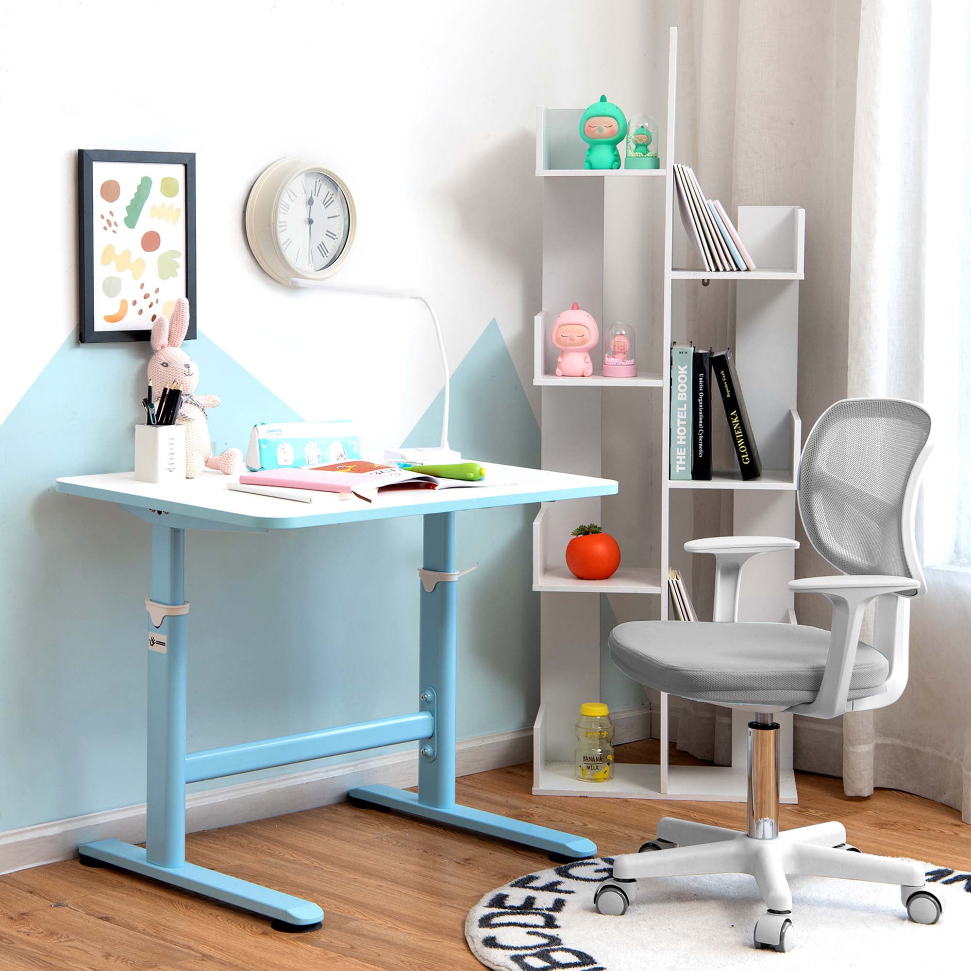 Costway Kids Desk Chair Study Computer Chair with Adjustable Height, Lumbar Support Grey