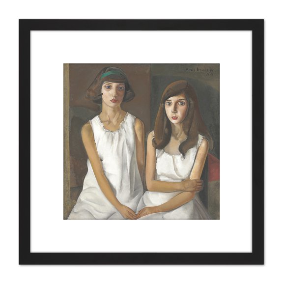 Grigoriev Two Girls White Dresses Painting 8X8 Inch Square Wooden Framed Wall Art Print Picture with Mount