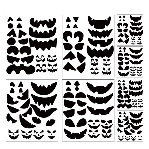8 Sheets Pumpkin Decorating Stickers Etching Pumpkin Template Make Your Own Jack-o-lantern Face Craft Decals For Halloween Party Decorations Supplies