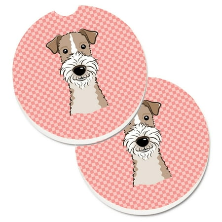 

Carolines Treasures BB1247CARC Checkerboard Pink Wire Haired Fox Terrier Set of 2 Cup Holder Car Coasters Large