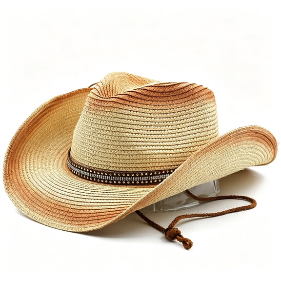 Lohol Straw Cowboy Hat for Men and Women, Wide Brim Cowgirl Fedora Sun Hat for Beach