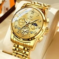 thumbnail image 3 of OLEVS Mens Watches Chronograph Business Dress Quartz Stainless Steel Waterproof Luminous Date Wrist Watch For Men Gold Dial, 3 of 11