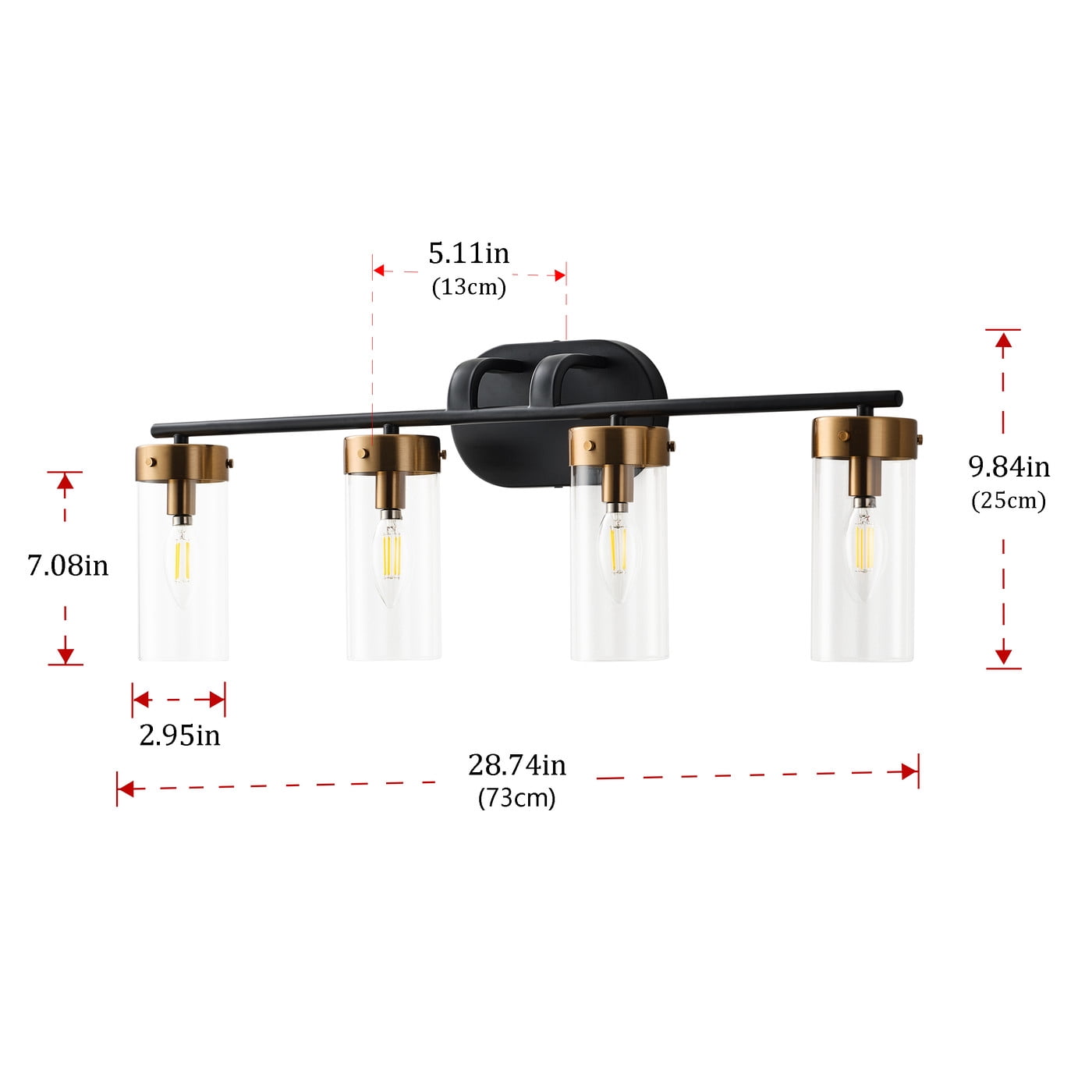 Aiwen 4-Light Bathroom Lighting Fixtures Modern Vanity Light Over Mirror With Clear Glass Shade In Gold Finish