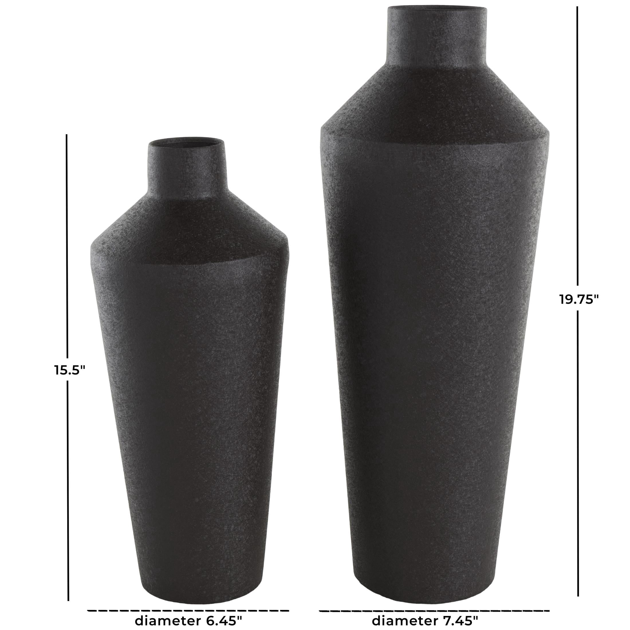 DecMode 20", 16"H Textured Tapered Black Metal Vase, Set of 2
