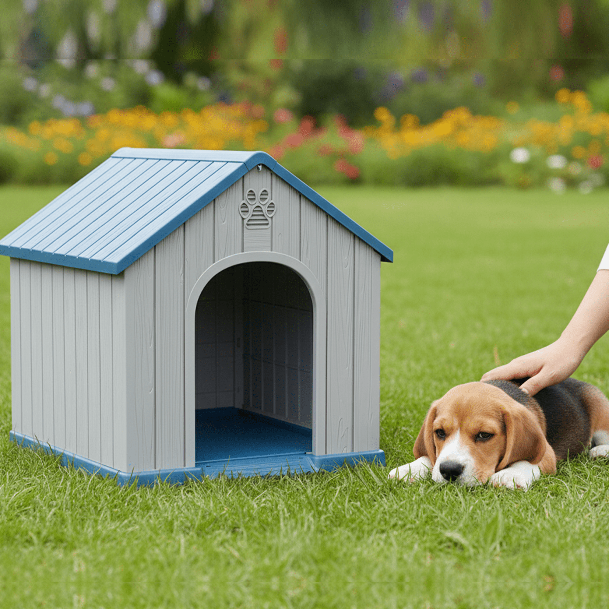 Joxxoaa Dog House Resin Outdoor Dog Kennel - Weatherproof Small Dog House for Indoor Use (Blue),Father's Day Gift