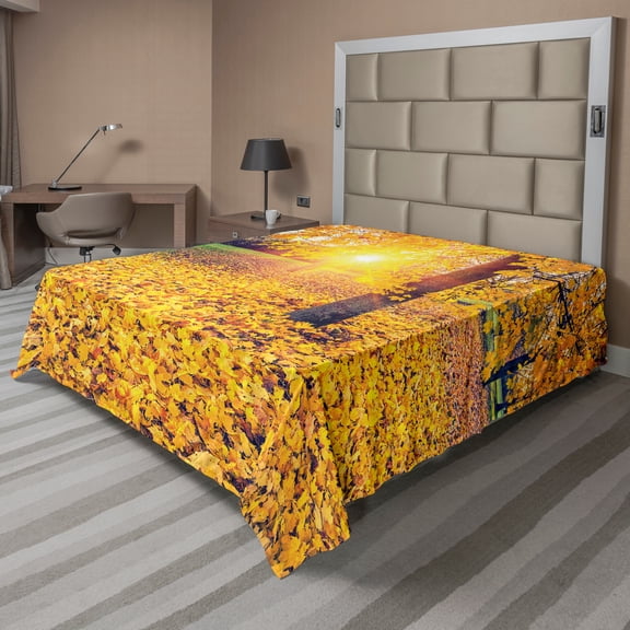 Ambesonne Autumn Flat Sheet, Evening Natural Park, California King, Yellow Green