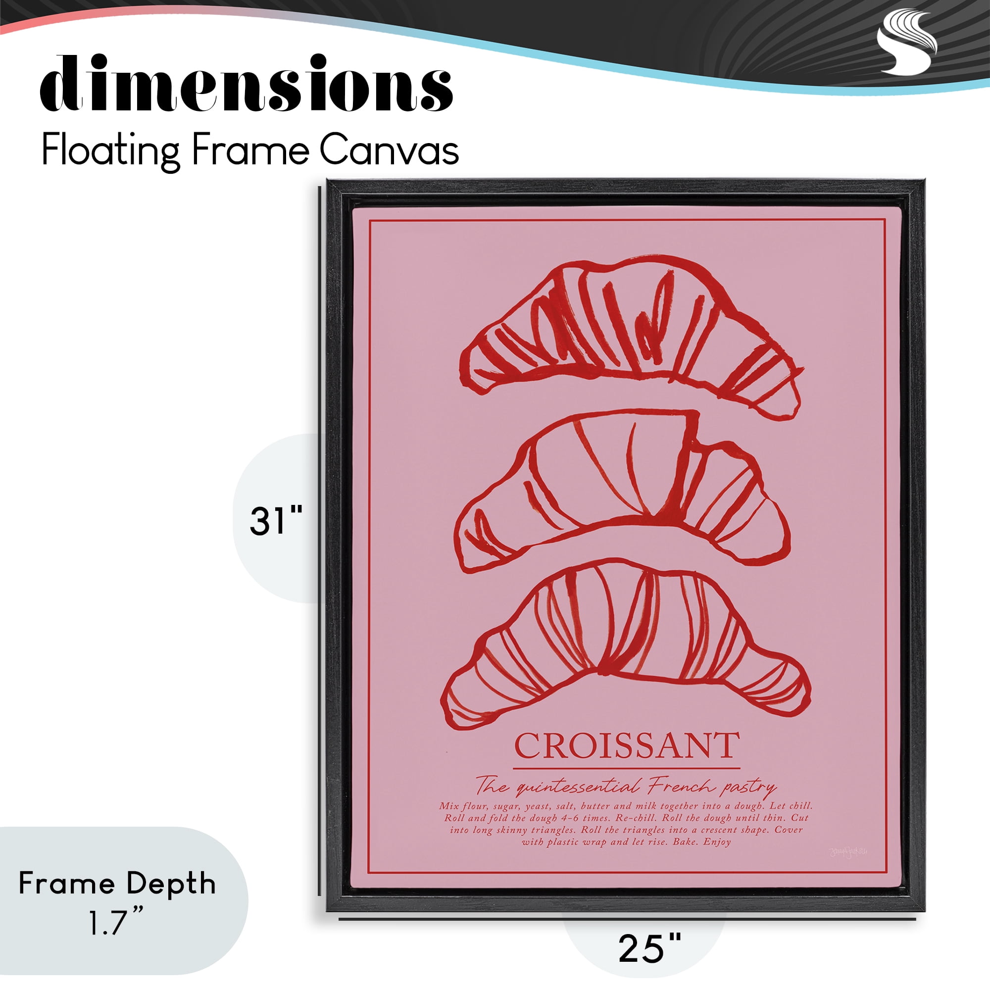 Stupell Industries Croissant Breakfast Pastry Black Framed Floater Canvas Wall Art, design by Jenaya Jackson