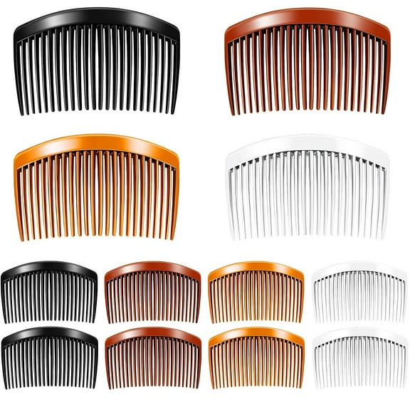 Guuyoo Plastic Side Hair Twist Comb Fine Hair Accessories, Black, White, Brown, 12 Pieces