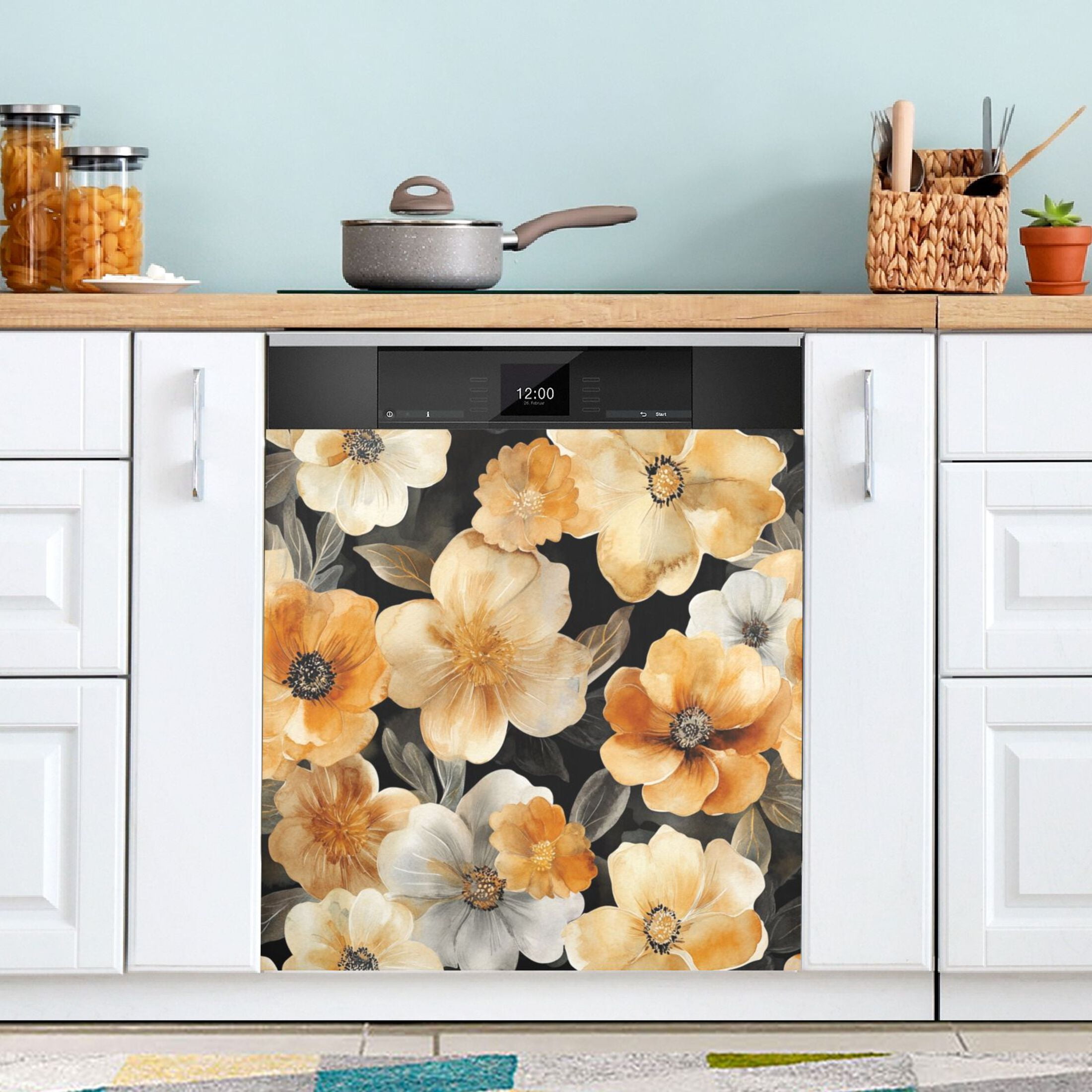 Dishwasher Magnetic Sticker 23x26 Inch Refrigerator Magnetic Sticker Washing Machine Magnetic Sticker Kitchen Panel Magnetic Sticker Home Decor Cartoon Gold Flowers Seamless