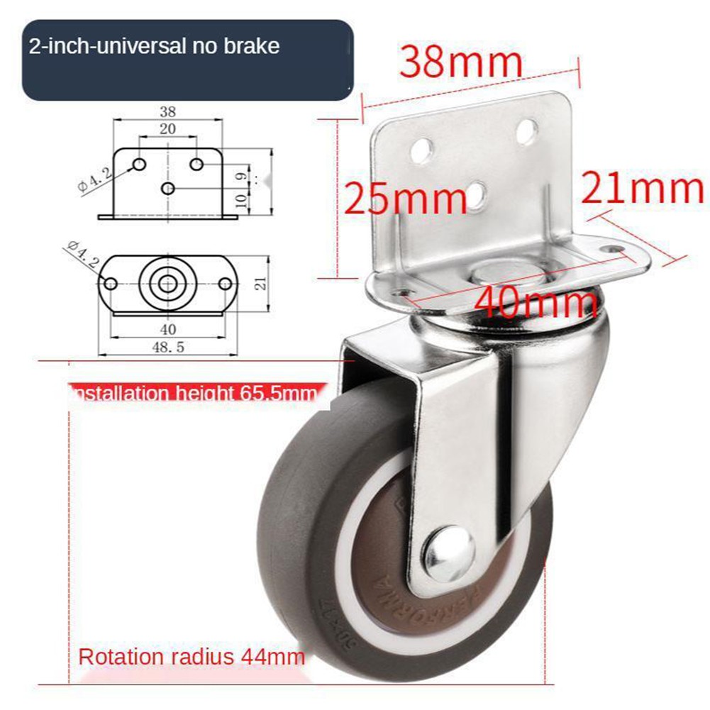 1Pc 2 Inches Swivel Plate Casters without Brake, TPE Caster, L Shaped