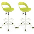 thumbnail image 1 of Gymax 2 Pcs Tabouret de Dessin Roulant Chaise de Bureau Haute avec Roues Dossier Bas Repose-Pieds Vert, 1 of 10