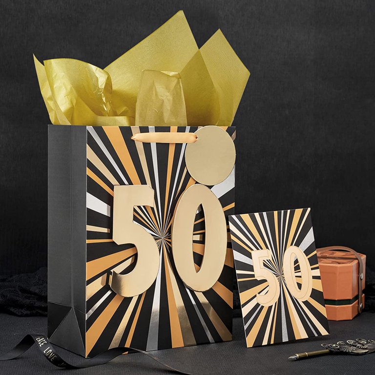 Hallmark All Occasion Gift Bags Assortment with Tissue Paper - Black and Gold (Pack of 3, 2 Large 13 inch and 1 Medium 9 inch for Anniversaries