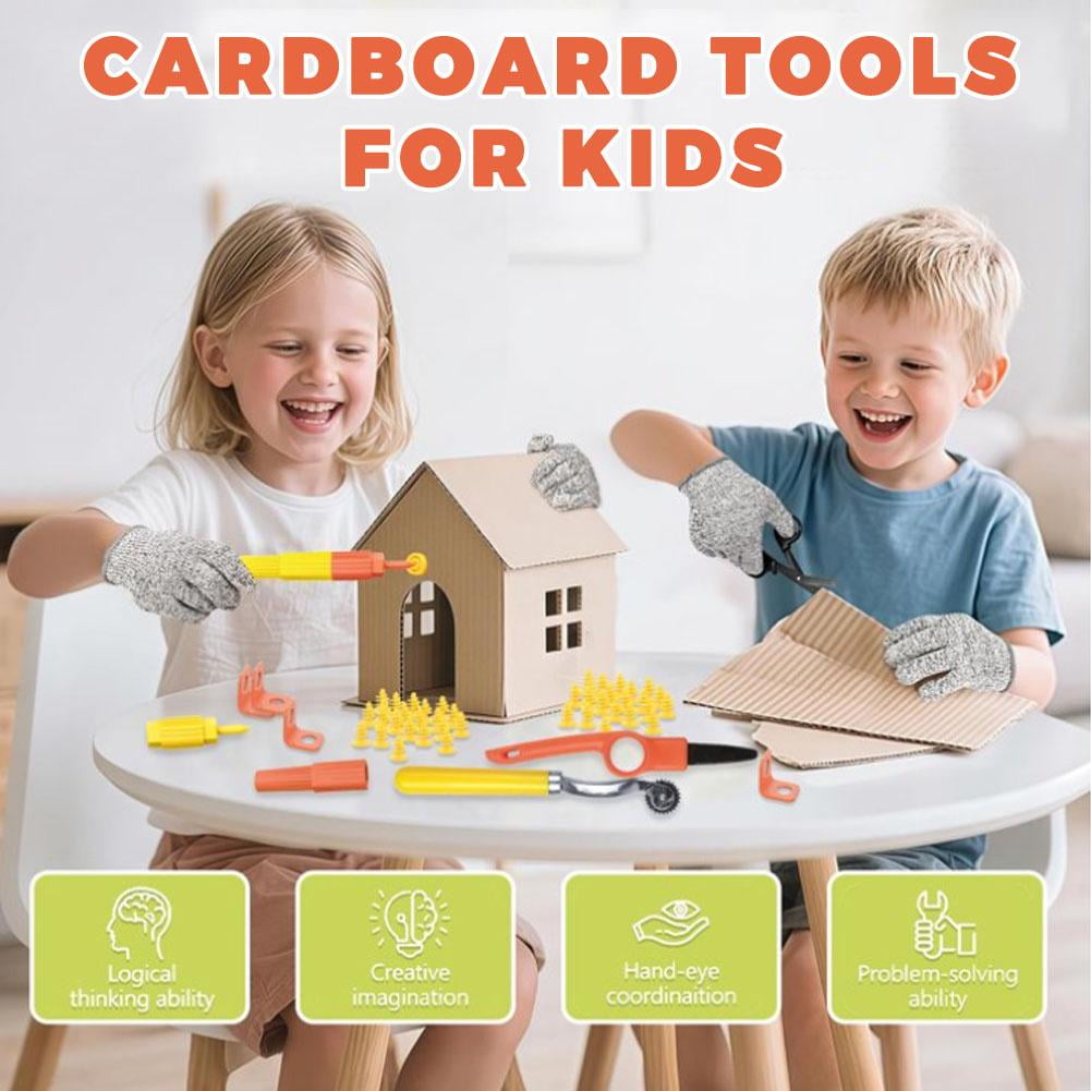 150-Piece Cardboard Construction Kit with Reusable Plastic Screws, Safe DIY Box Tools for Kids, Creative Building and Crafting Set