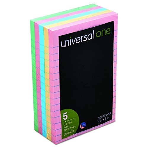 Universal 35616 SelfStick Notes 4 x 6 Four Pastel Colors Five 100