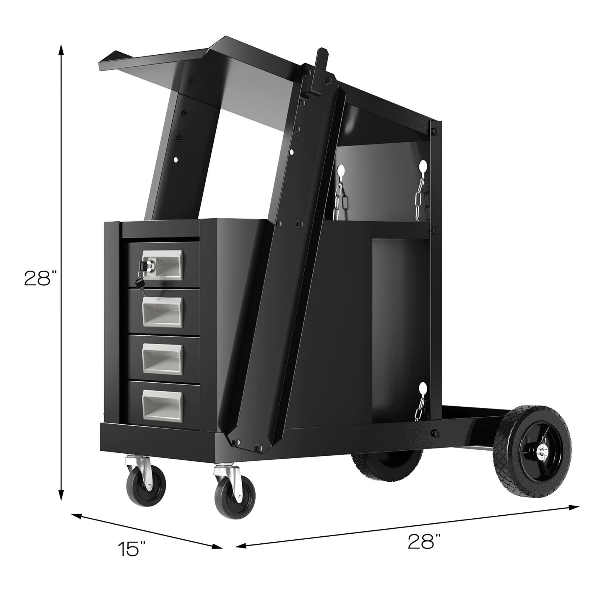Welding Cart With 4 Drawers Black Tool Storage Steel Organisation Cabinet Wheels 